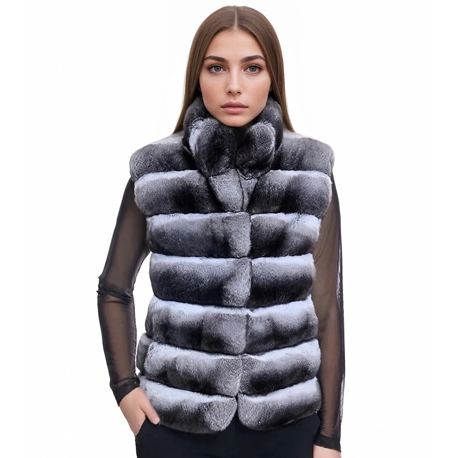 Natürliche Kaninchen Fell Weste Mit Stehkragen Echte Kaninchen Fell Weste Ärmellose Echt Pelzmantel Heißer Verkauf frauen Pelz Weste