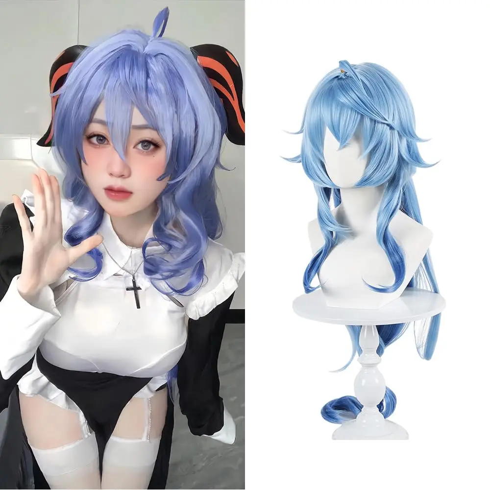 Ganyu peluca azul Cosplay Ganyu, ropa sintética de Anime, Ganyu