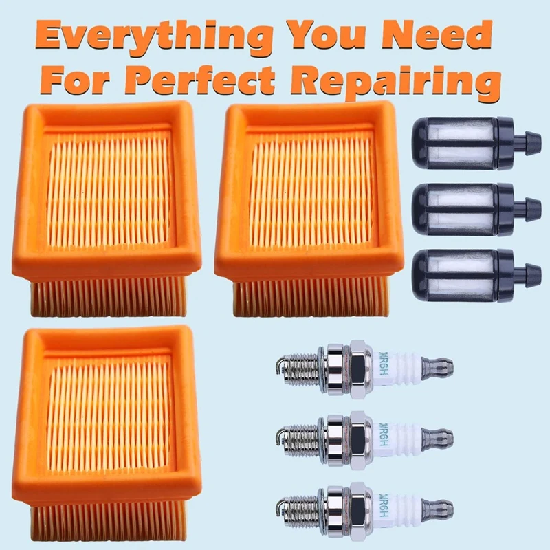Kit de bougies d'allumage pour filtres à Air et à carburant BR800, 3 pièces, pour sac à dos Stihl BR800 BR800C BR800X Magnum, souffleur de feuilles
