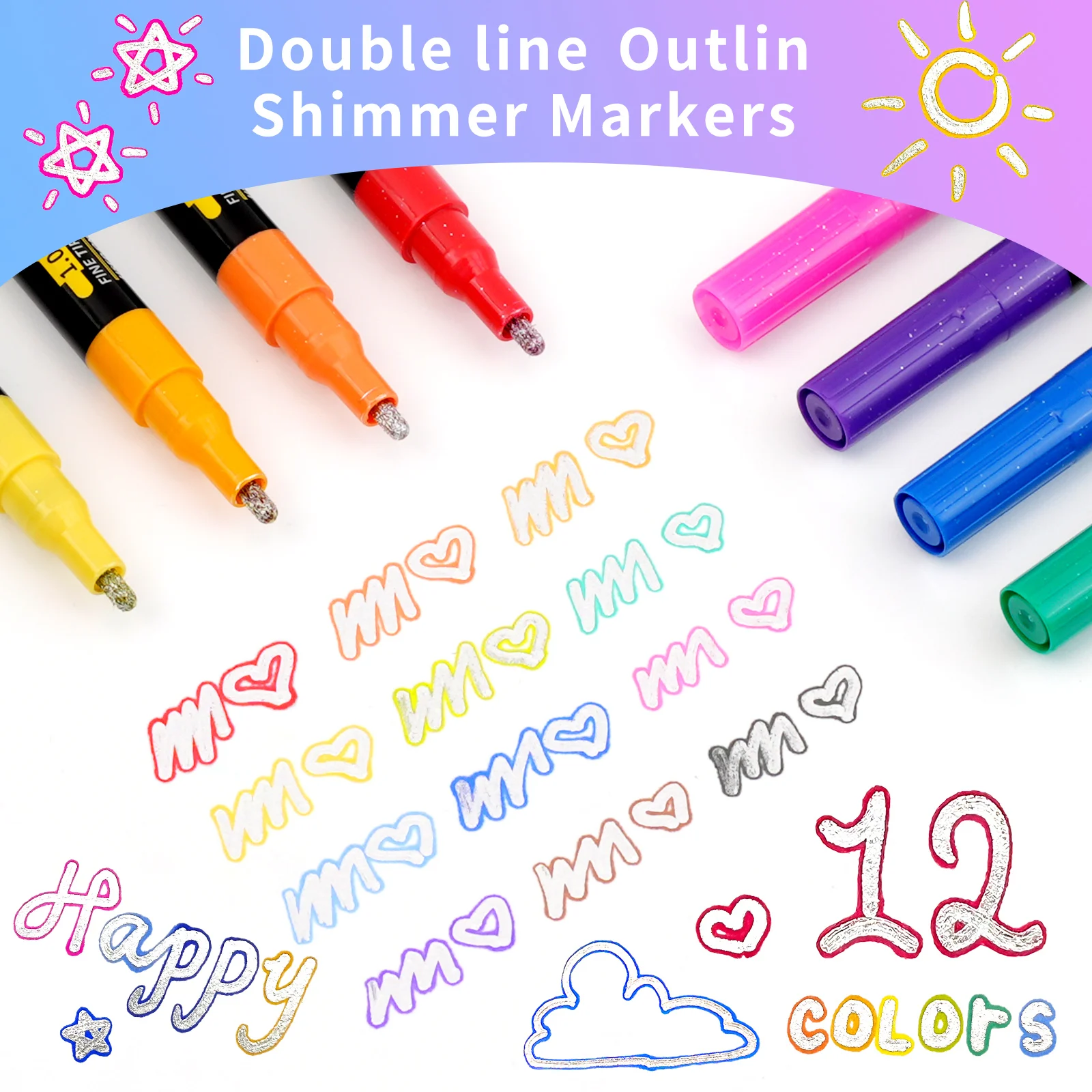 1 Set of 12-Color Dual-Line Ou - Art Craft Stationery recension och pris