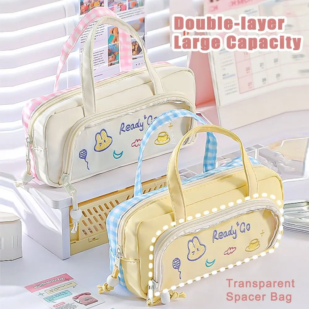 Creative Cartoon Pencil Case Portable Embroidery Pen Organizer Pouch Multi-layer Double Sided Pattern Multi-layer Stationery Bag