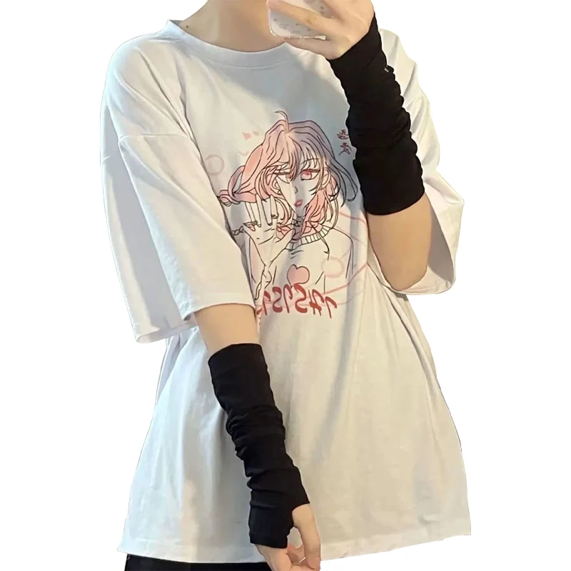 Y2k Goth Lolita Anime Thin Solid Gloves JK Kawaii Girl Mitten Oversleeve Man Women Fashion Sun Block Cuff Fingerless Arm Warmers