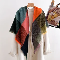 2024 Luxury Fashion Color Block Classics Plaid Cashmere Women Shawl Winter Warm Triangle Scarf Outdoor Scarves Wraps Stole Photo