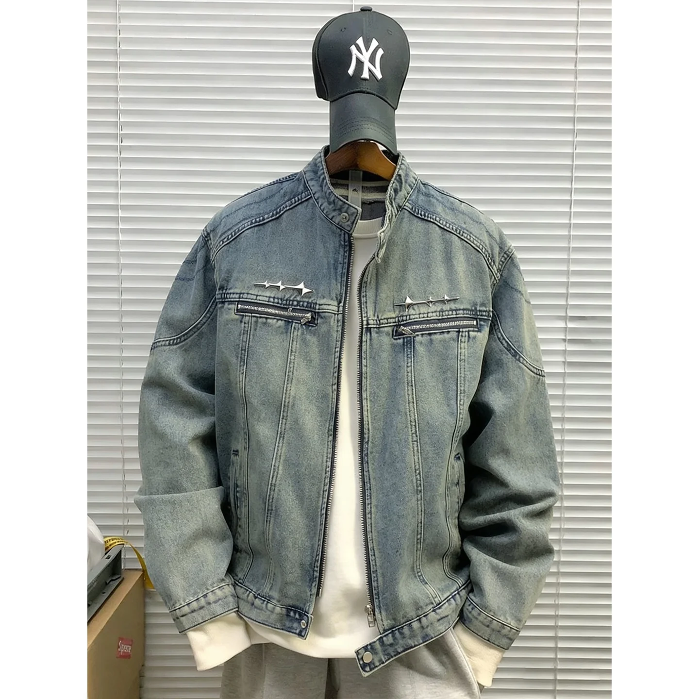 

Sli ort Padded oulder Denim Jaet for Men Casual Trendy American Sle Couple Jaets Loose Fit Summer Long Sve