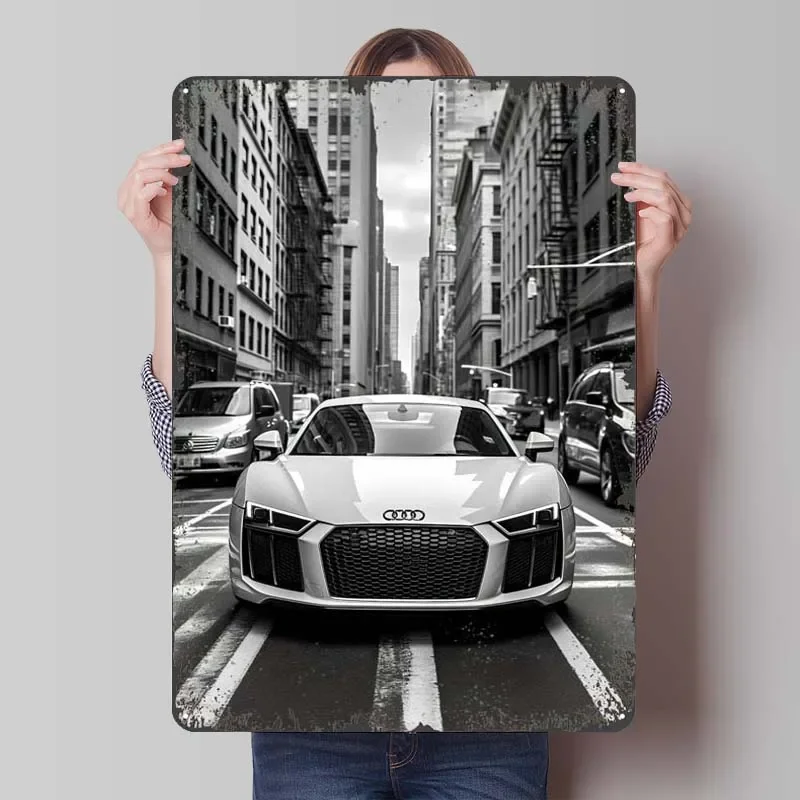 Audi R8 Tinplate Sign Cars Poster Accessories for Home Decor Items Retro Metal Signs for Garage Wall Art Decoration Interior