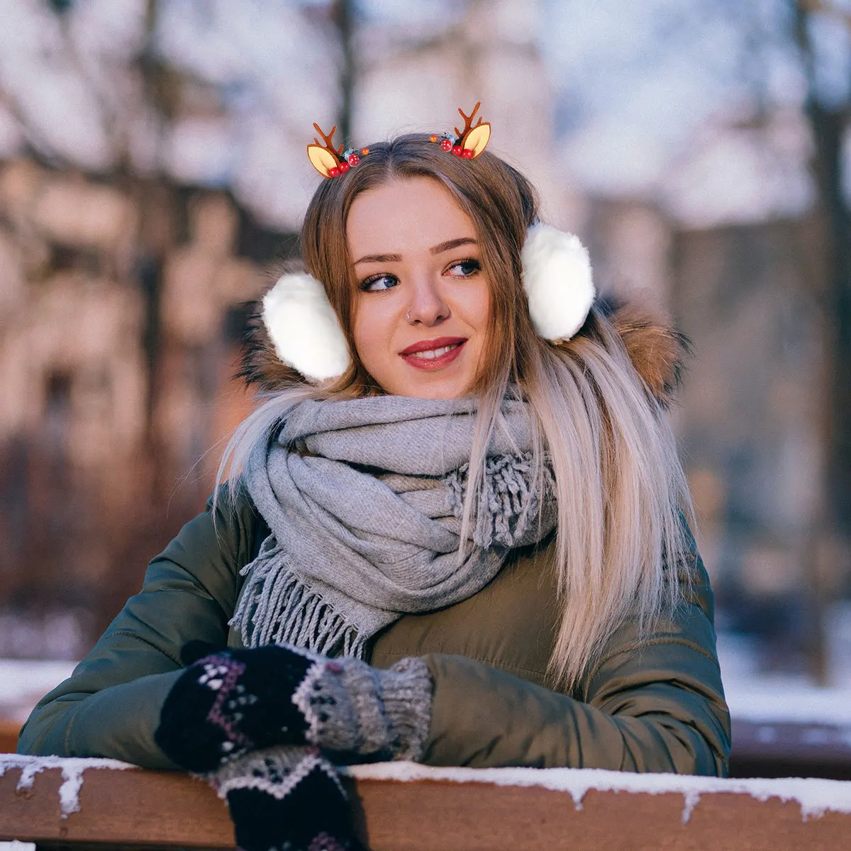 

1Pcs Cartoon Antler Headband Winter Ear Muffs Warm Elk Design Ear Covers for Outdoor Cold Weather Sports Antler Headband