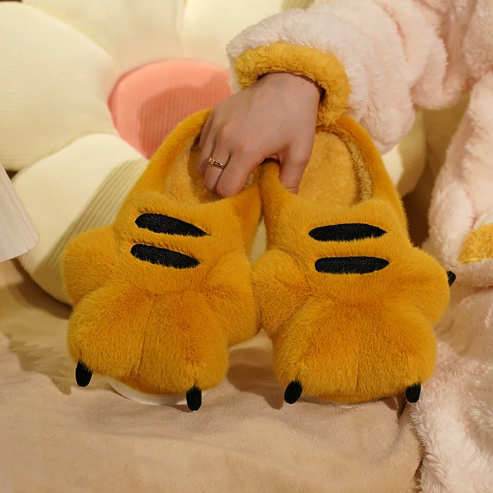 Stylish Cartoon Tiger Claw Slippers Bear Paw Cute Platform Flip Flops Floor Shoes Winter Plush Slides Winter