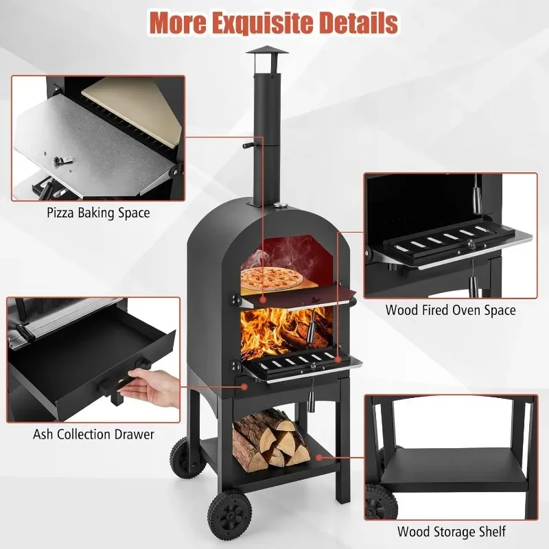 Pizza Oven Outdoor, Wood Fired Pizza Oven with Stone,, Waterproof Cover, Cooking Grids (64 Inch)