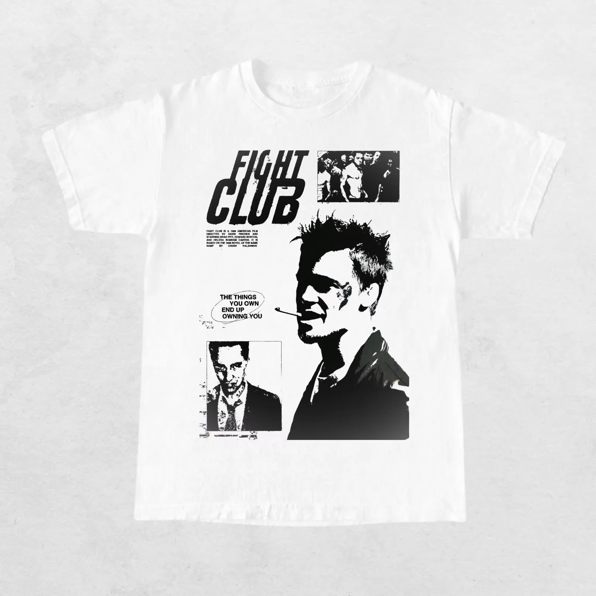 Hot Classic Movie Fight Club Still Brad Pitt Edward Norton Graphic Print T-Shirt Men Women Casual Oversized Top Summer New Tee