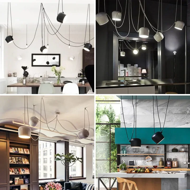 Italian Industrial Flos Chandelier Black and White Multi-point Adjustable Restaurant Lamp Bar Office LED Lighting pendant light