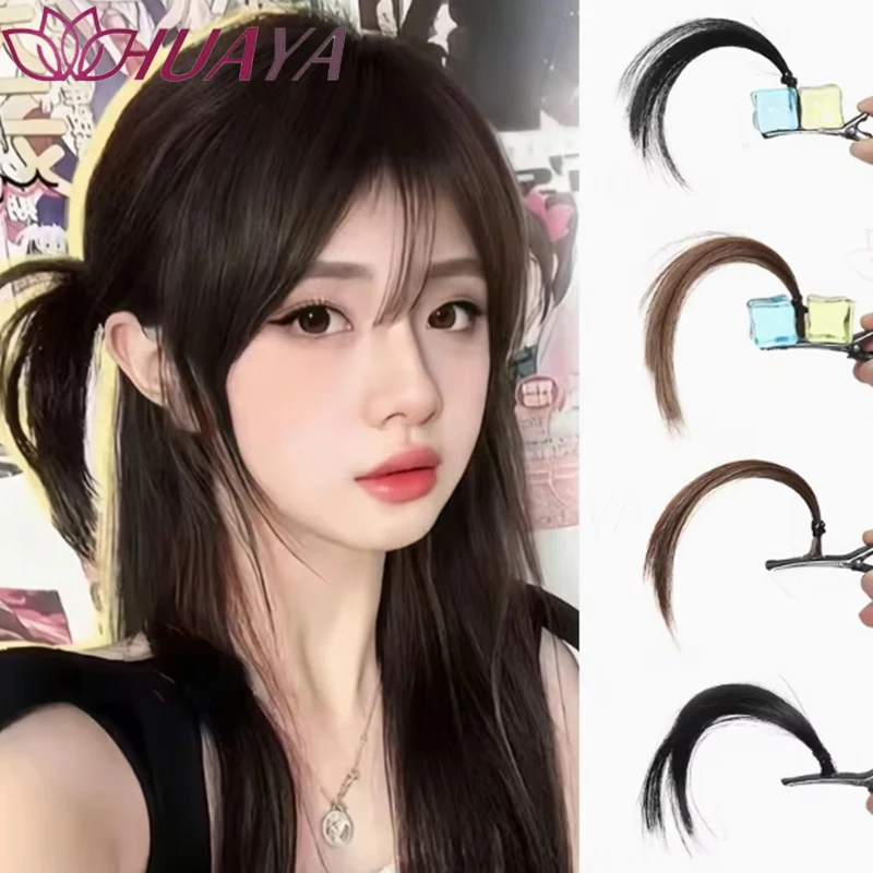 Women Synthetic Mini Wispy Baby Bang Clips with Ice Cube Decor, High Temp Fiber Fake Baby Hair Sideburn Hair Accessories