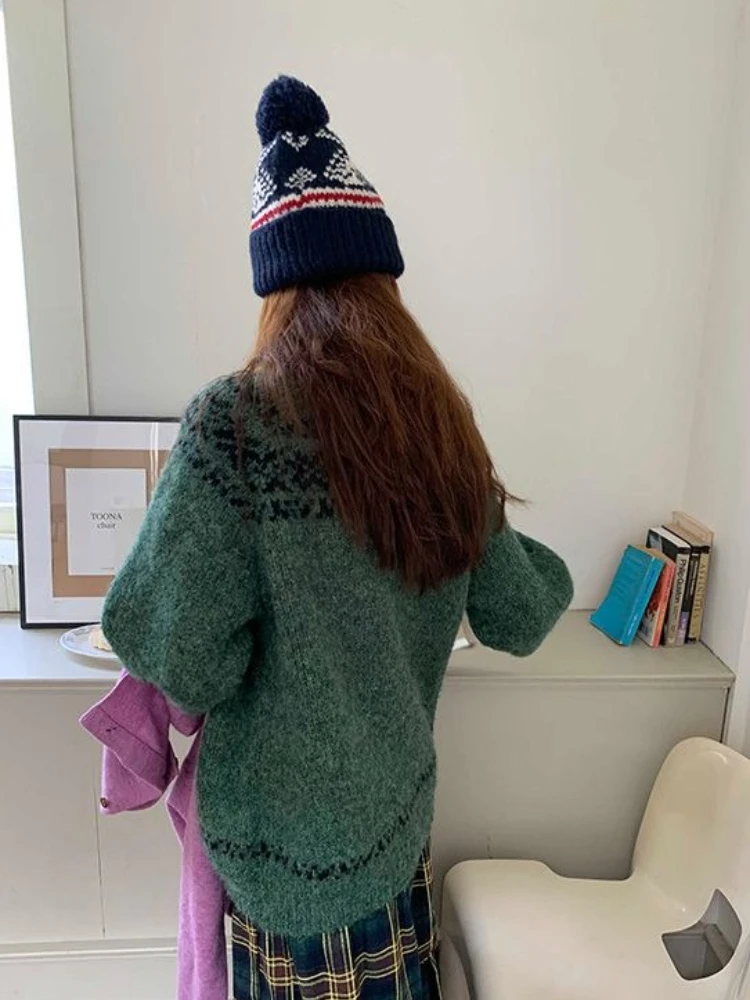 Feminino americano vintage pulôver camisola outono inverno design de moda solto fino malhas topos feminino casual quente novo