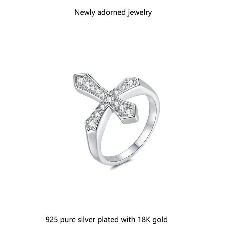 

A men's punk hip-hop cross ring made of cubic zirconia, available in sizes 2.2mm, 1.9mm, and 1.7mm. It is a versatile, fashionab
