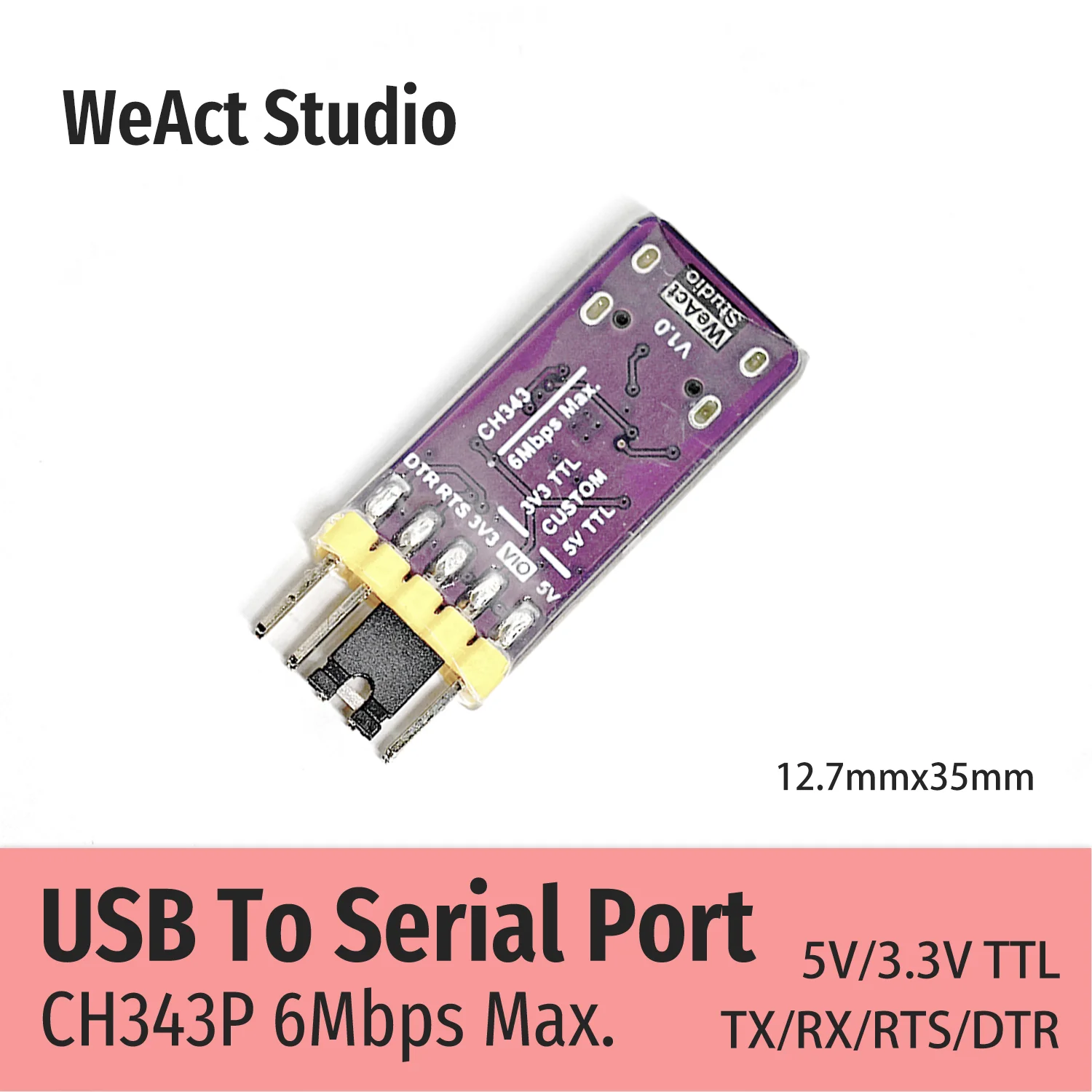 WeAct CH343P CH343 Moduł USB na port szeregowy/TTL UART Przełącznik 3,3 V 5 V Zamiast CH340