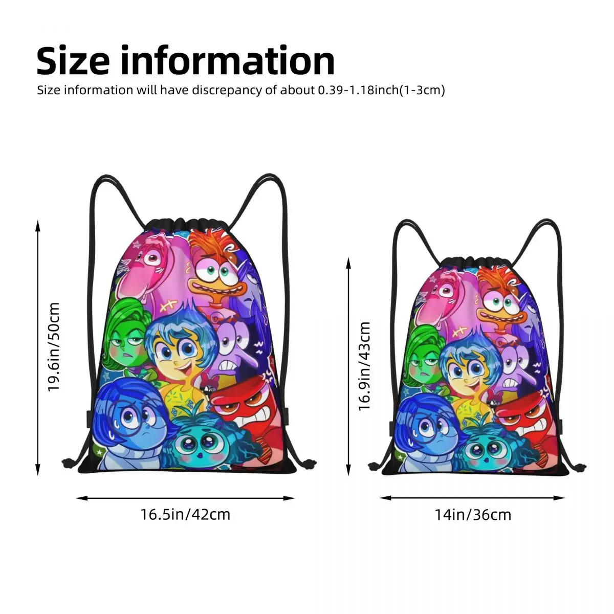 Inside Out Emotions Anxiety Drawstring Backpack Sports Gym Sackpack Cartoon String Bags for Cycling