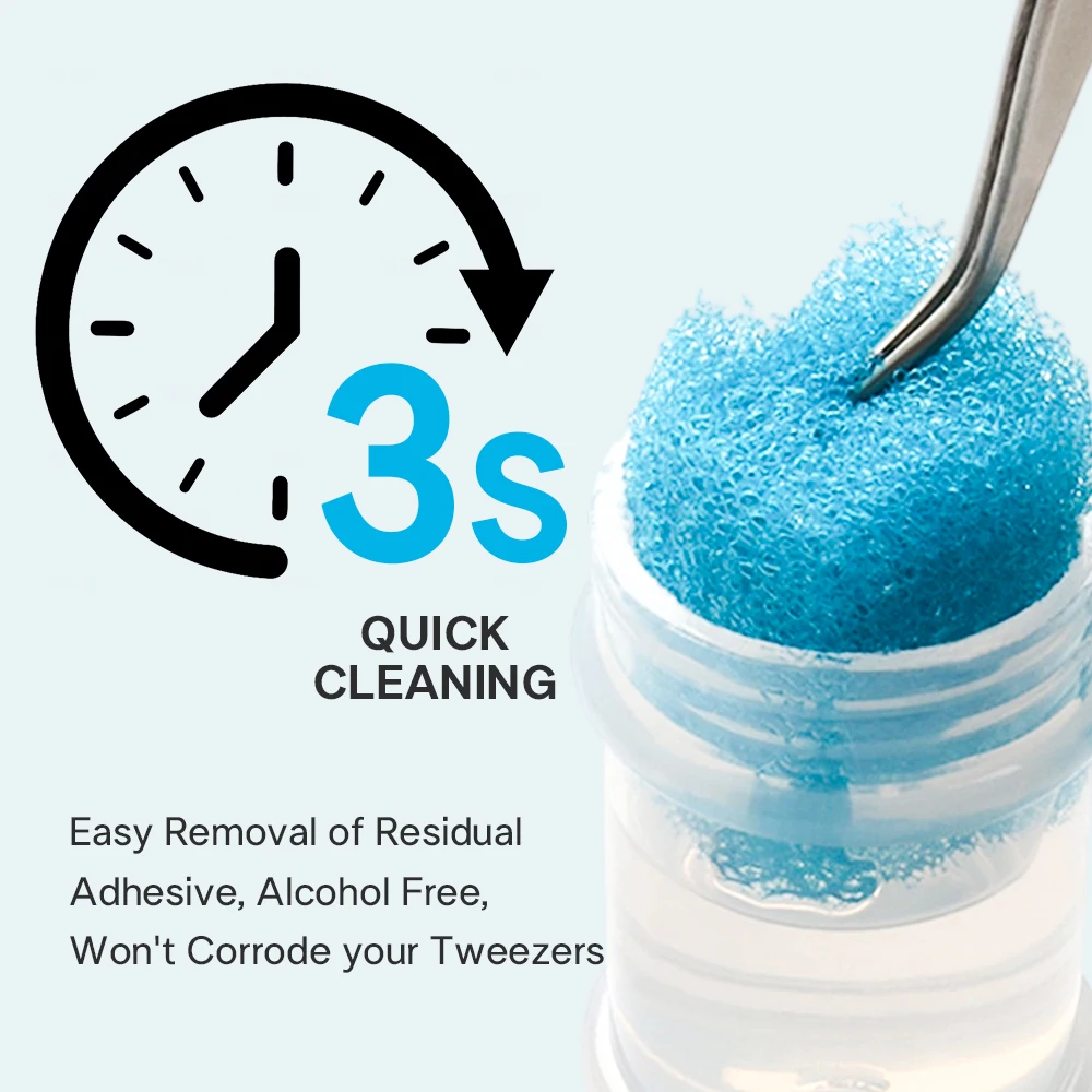 Limpiador de pinzas para pestañas, accesorios para extensiones de pestañas, suministros para pestañas, removedor de pegamento, pinzas líquidas para pestañas, esponja de limpieza, 40ml