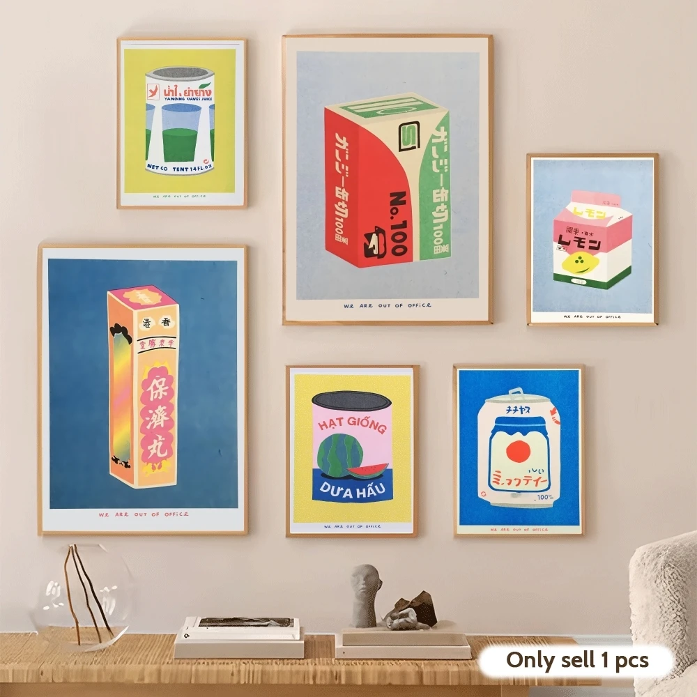 Japan Retro Cherry Can Sardine Poster Stickers Self-Adhesive Art For Bedroom Living Room Home Decor Modern Wall Decals Gift