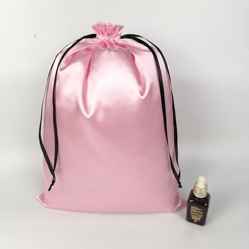 Pink Silk Packaging Bags Satin Drawstring Pouch Jewelry Cosmetic Makeup Party Candy Sachet HandBag Shoe Dustproof Bag Print Logo