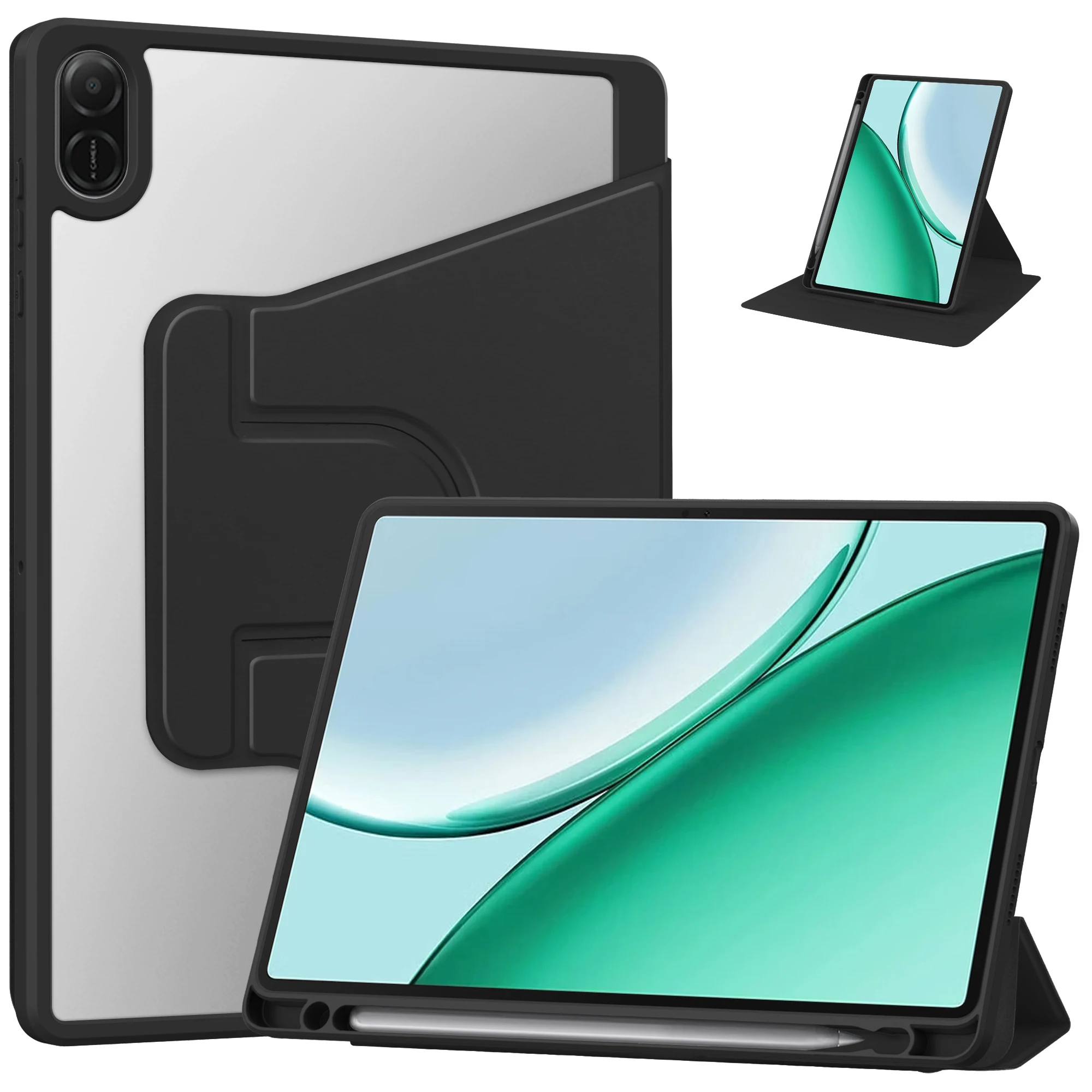 

For Honor Pad X8b Case 360 Degree Rotary Stand PU Leather + Acrylic Tablet Cover (Without Keyboard) - Black