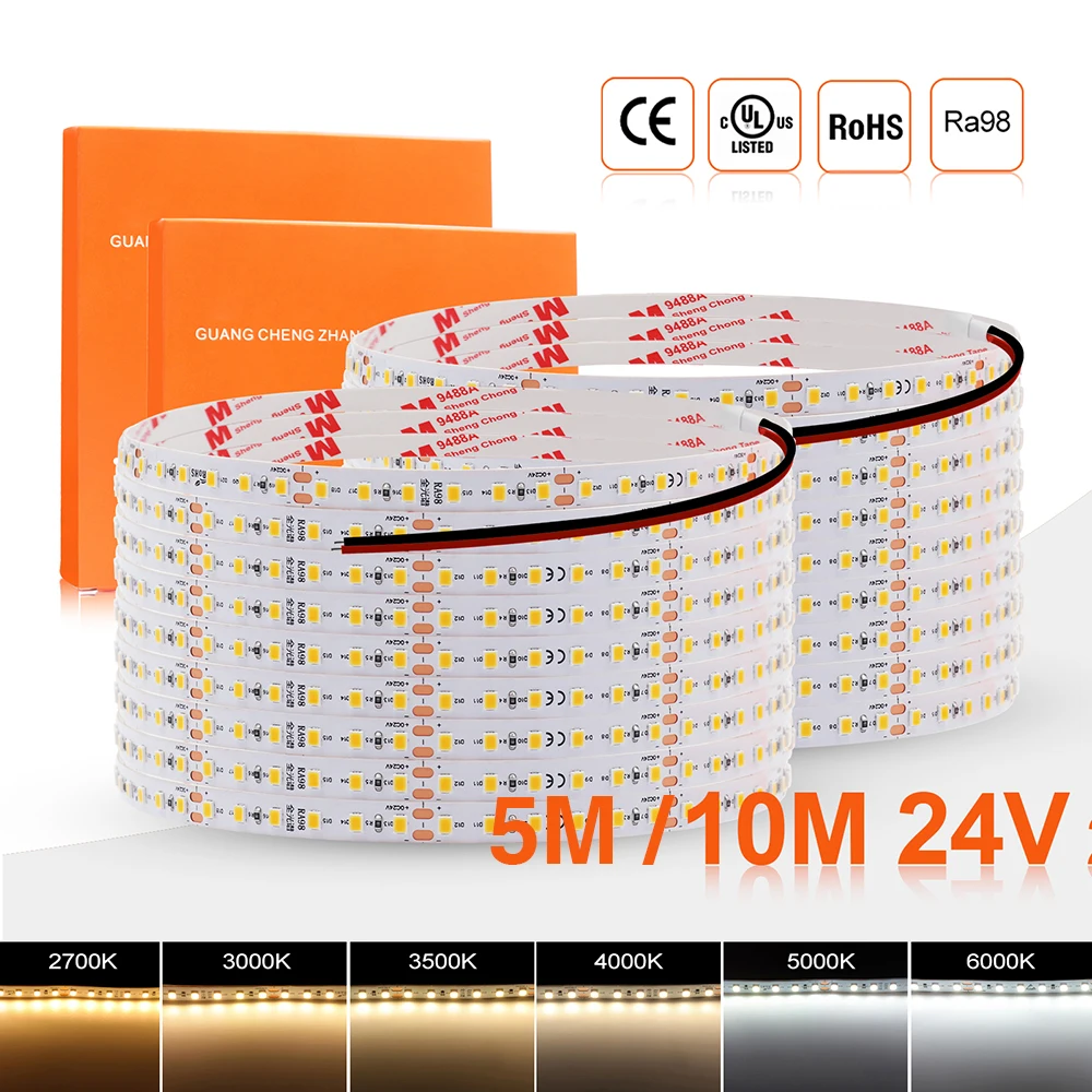 RA98 LED Strip IP20 120Leds/M SMD 2835 2700K 3000K 3500K 4000K 5000K 6000K Home Decor Flexible Ribbon Tape Light DC 24V 5M 10M