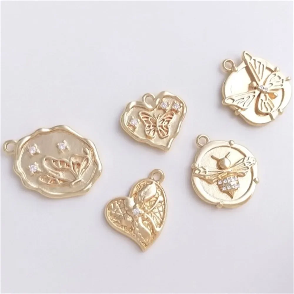 14K Gold Inlaid Zircon Firefly Bee Butterfly Tag Diy Bracelet Necklace Pendant Jewelry Charms Pendant K477