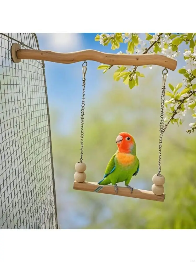 Parrots Playgrounds Hanging Swing Toy Wooden Ladder Climbing Bride Toy For Bird Cage Accessories Mental Stimulation J0MC