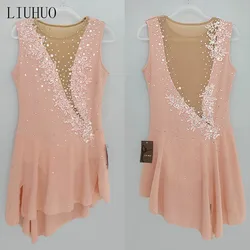 LIUHUO Figure Skating Dress Women Quality Crystals Irregular Skirt Kids Competition Rhythmic Gym Leotards Child BD1263