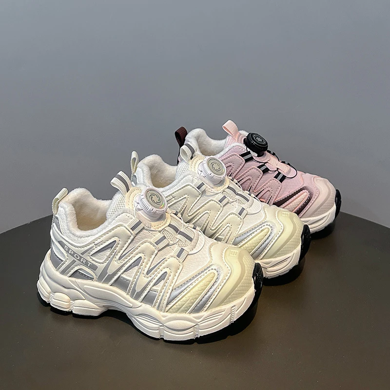 

Детские кроссовки с вращающейся кнопкой, спортивная обувь для мальчиков и девочек, удобные кроссовки с мягкой подошвой, осень-зима 2025 года, студенческие кроссовки