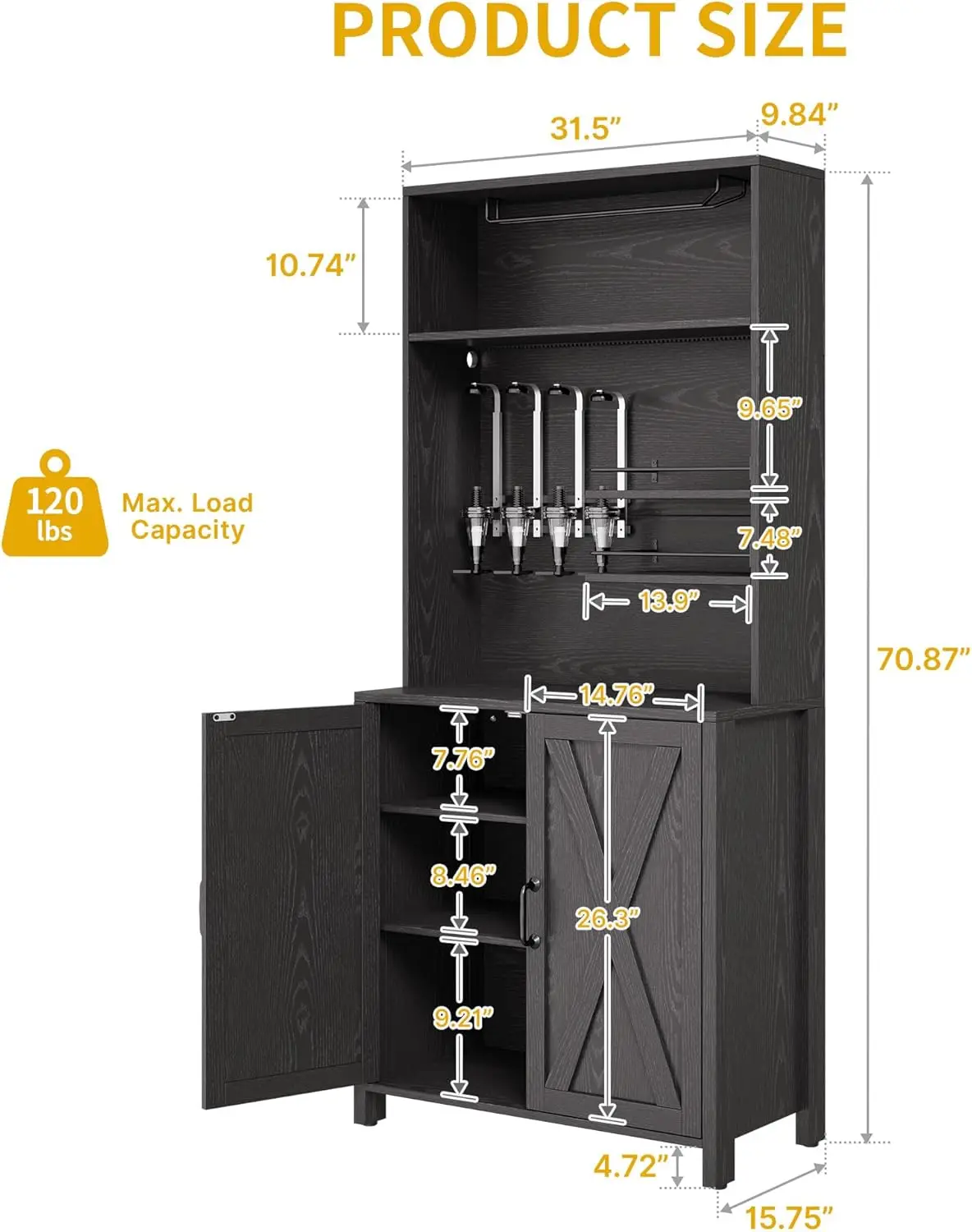 Farmhouse Bar Cabinet w/LED Lights, 71