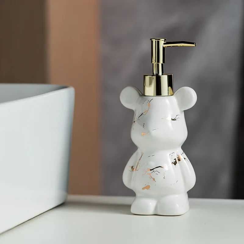 240ml Marbling Bear Shape Ceramics Soap and Gel Dispenser Ceramics Empty Shower Gel Shampoo Bottle Bathroom Storage Accessories