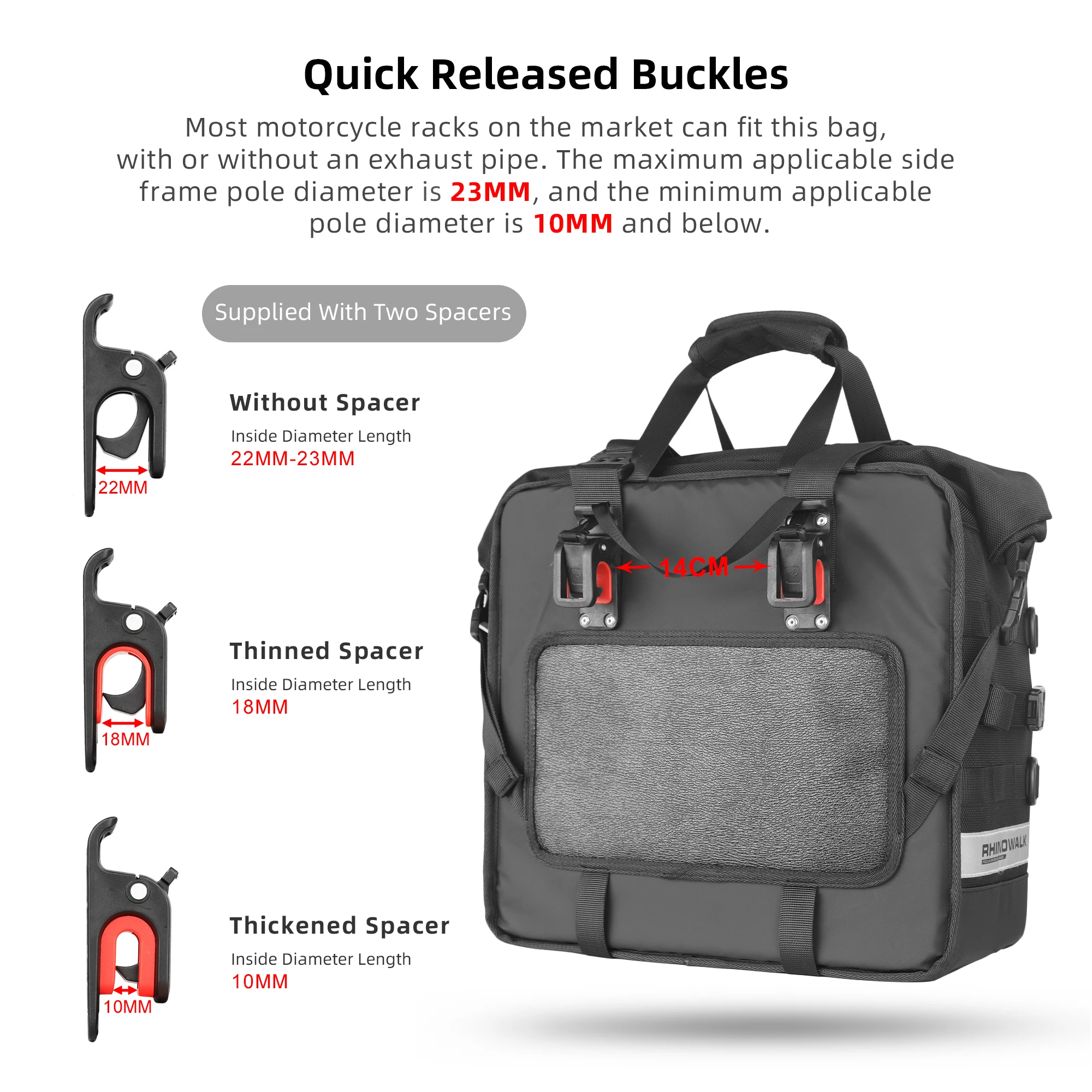 Rhinowalk 2 szt. Motocykl podwójny torby boczne z rozszerzalną wodoodporną torbą podróżną na motocykl o dużej pojemności wytrzymałe torby motocyklowe