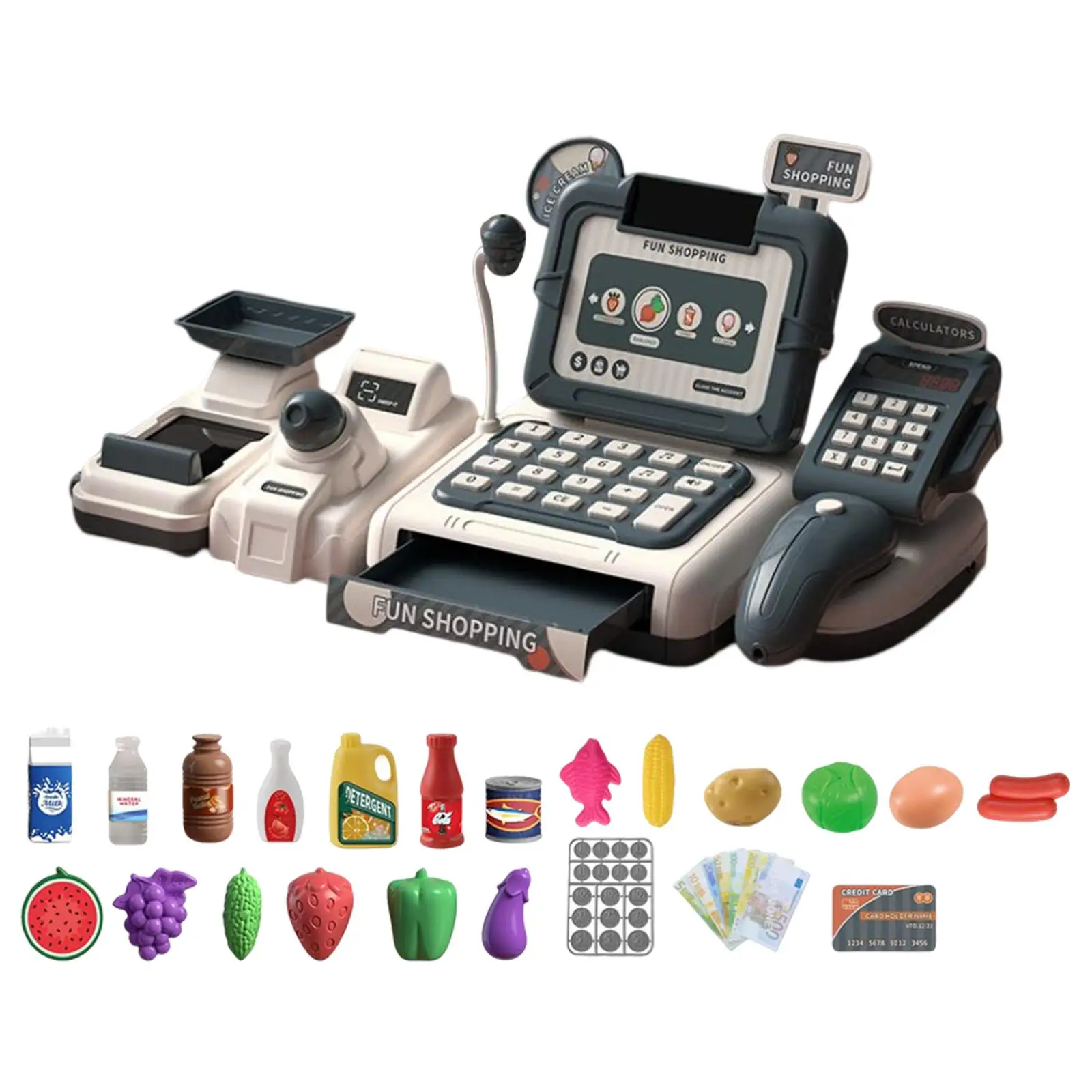 Kids Supermarket Cash Register Playset Grocery Store Cash Register Set for Toddlers