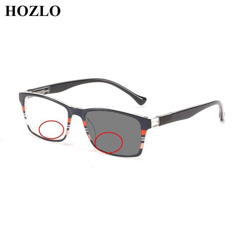 

Women Photochromic Bifocals Reading Sunglasses Strip Rectangle Frame Men Look Near Far Presbyopia Glasses Magnifier Custom Lens