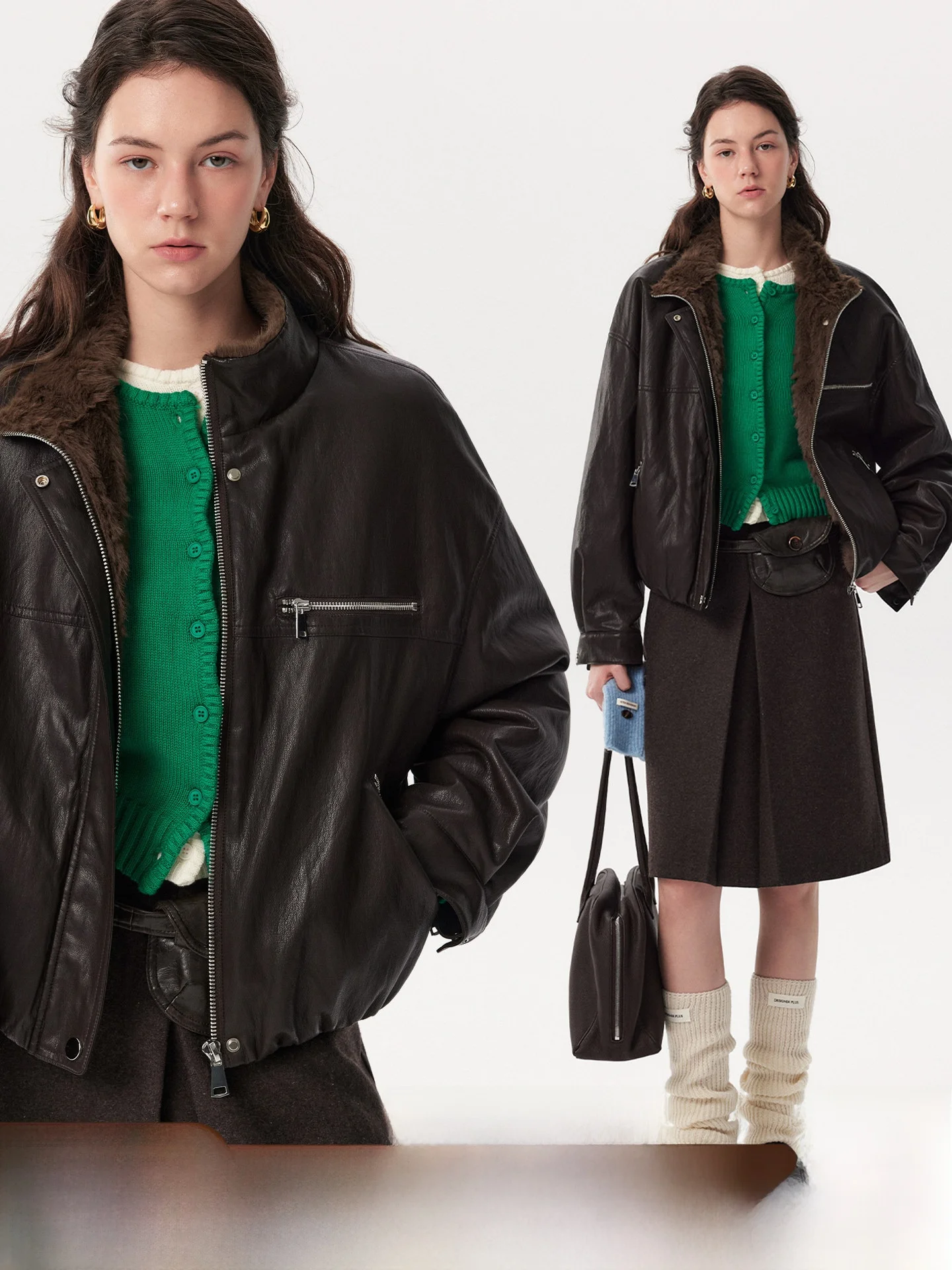 

Ретро-куртка женская в американском стиле с вставками из искусственного меха, утепленная, с воротником из искусственной кожи, осенне-зимняя, из смесового хлопка, с длинными рукавами, на молнии