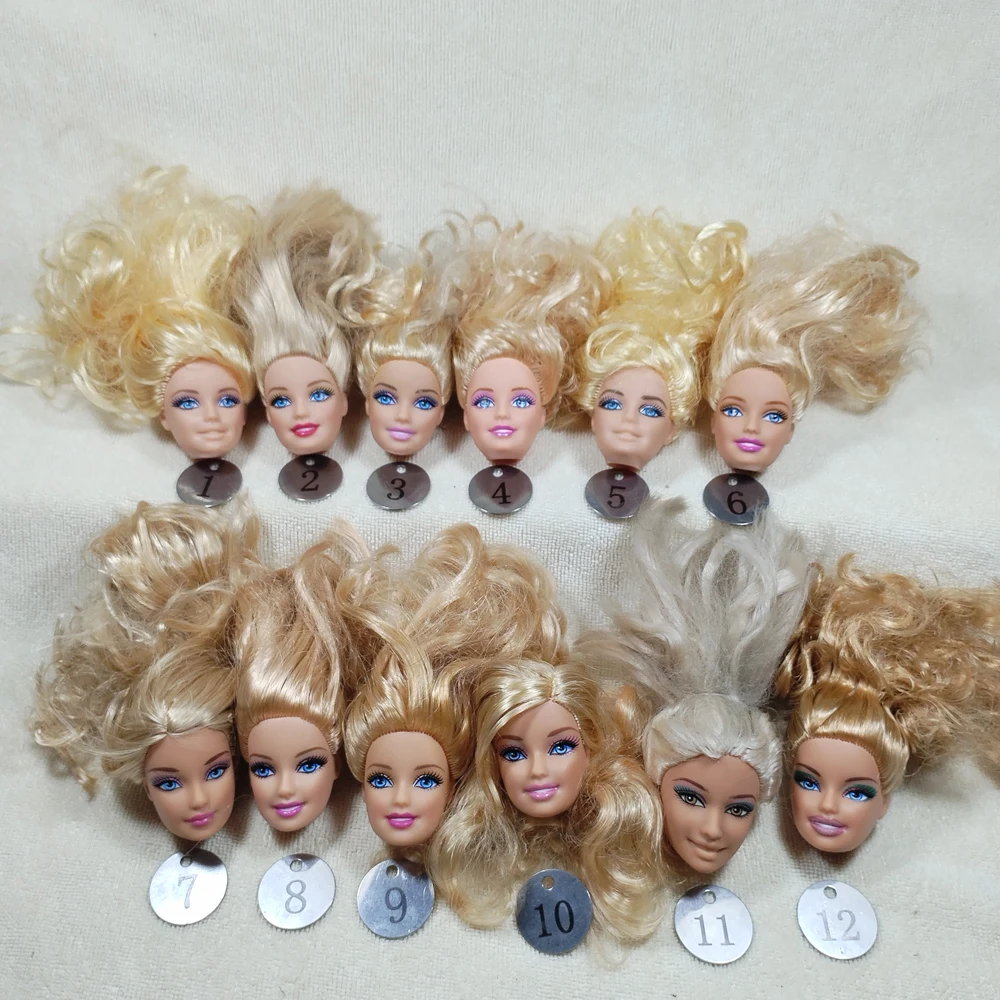 

B5-3 Original Foreign Trade Europe Smile Blue Eyes Beauty 1/6 OOAK NUDE Doll Head Mussed Golden Hair for DIY 90% NEW B