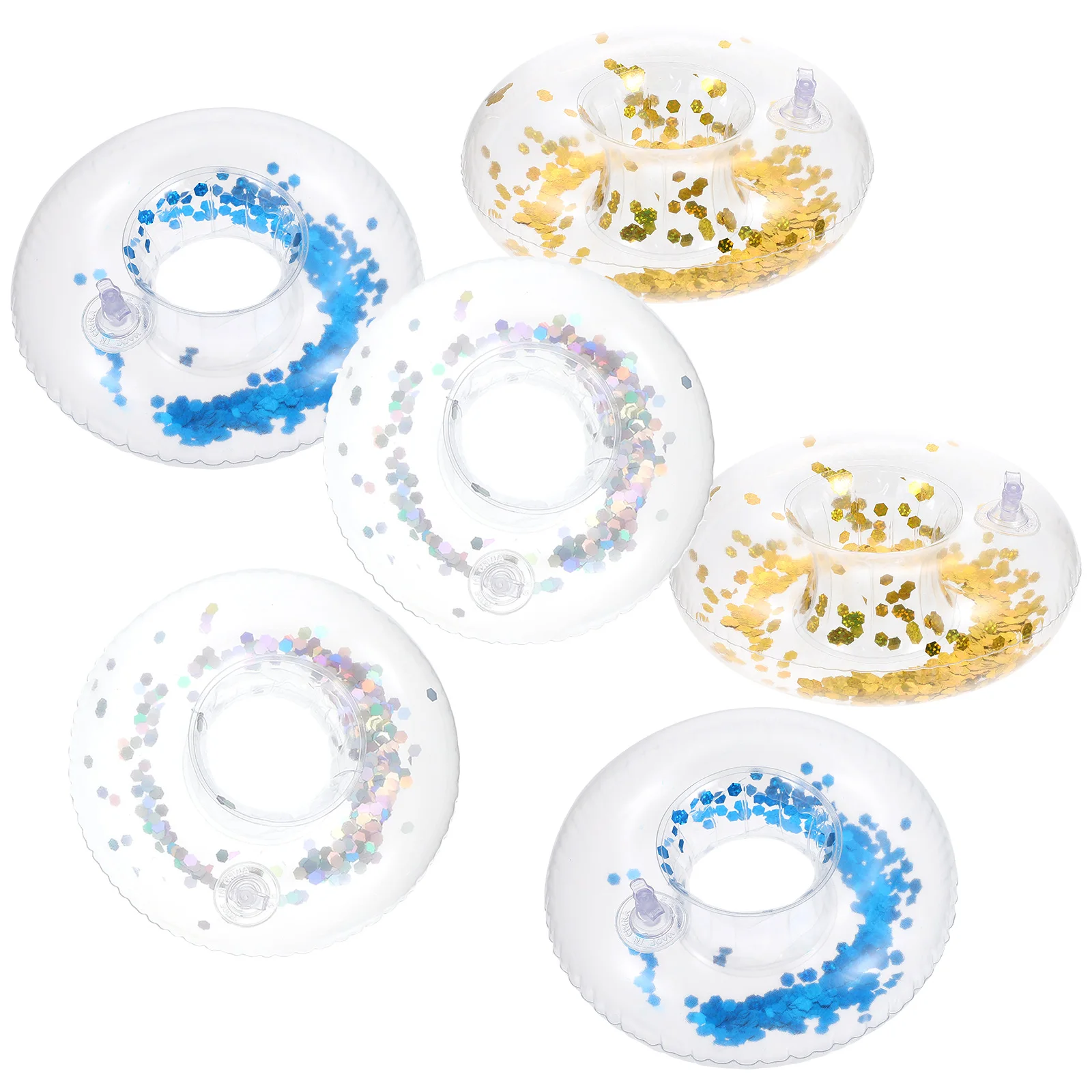 

6Pcs Inflatable Cup Holder Floating Drink Holders Sequins Coaster PVC Pool Party Accessories Stable Water Float Entertainment