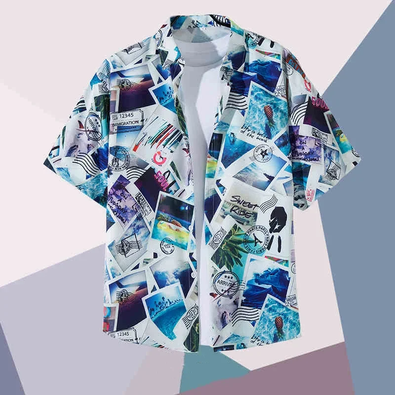 Men's 3D printed short-sleeved T-shirt featuring a fun and quirky Hawaiian style perfect for parties bars and summer outings