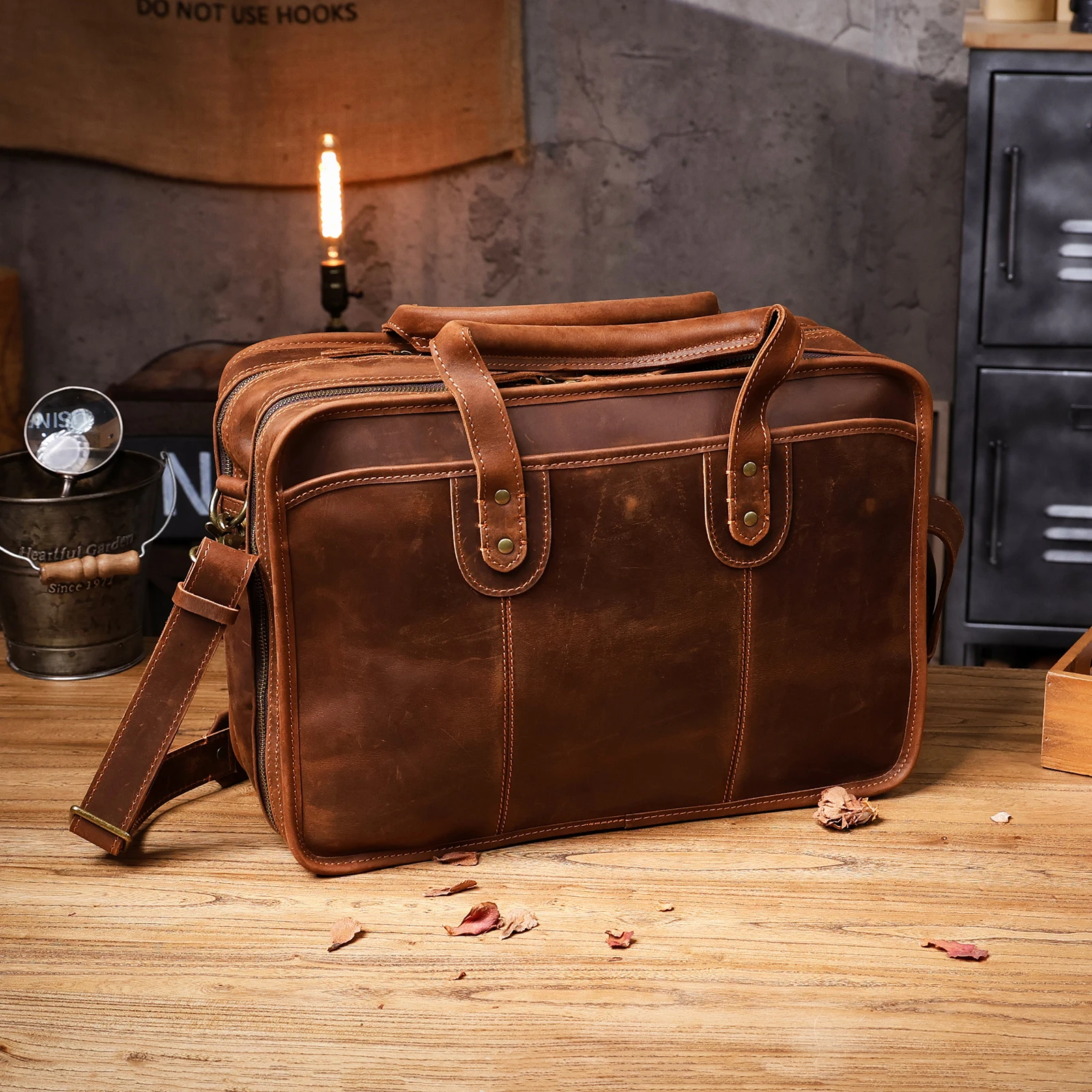 S.WORKER Neues Design Vintage Echtleder Herren-Aktentasche Laptop-Tasche Große Kapazität Rindsleder Business-Tragetasche Handtasche für Männer – Detail 10