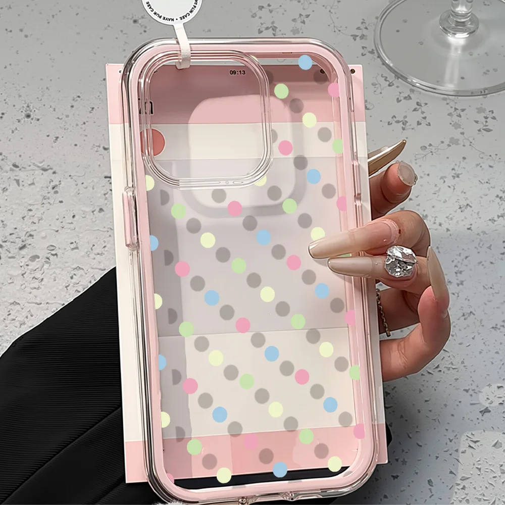 2 in 1 Silicone Phone Case For iPhone 17 Pro Max Funda iPhone 16 11 13 15 14 12 17promax 17pro Shockproof Polka Dots Cover Coque