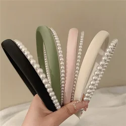 Solid Color Double Layer Pearl Hair Hoop Women Elegant Sponge Hair Bands Girls Korean Sweet Headbands Headwear Hair Accessories