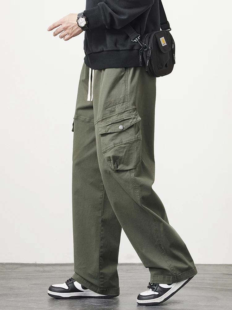 2024 New Wide Leg Straight Cargo Pants Men 4 Pockets Washed Cotton Baggy Casual Pants Big Size 8XL Workwear Loose Trousers Male