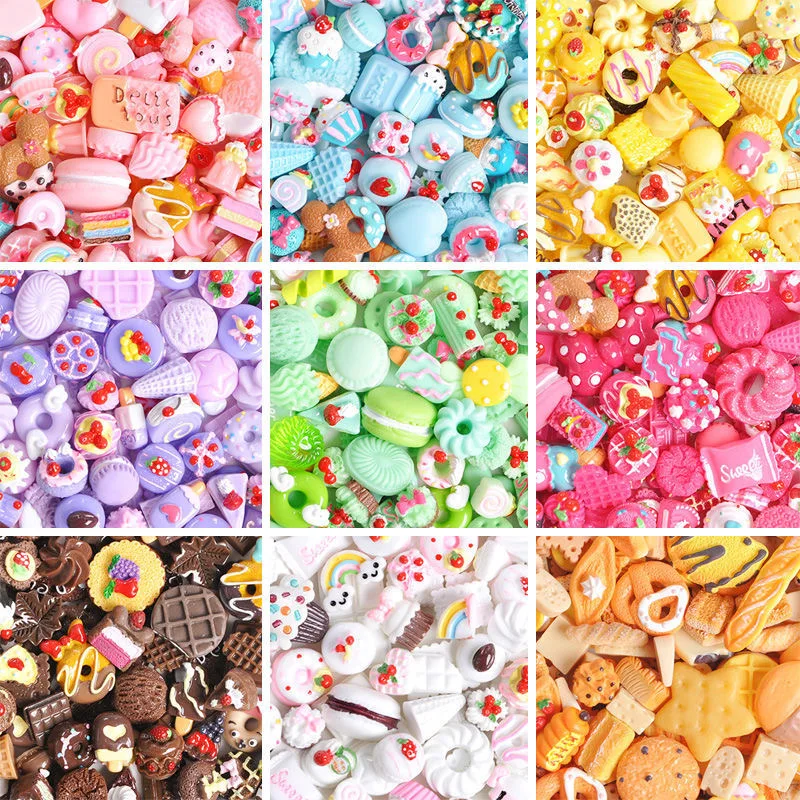 20/50 Pcs Resin Candy Jewelry Craft DIY Material Flatback Ornament Embellishment Handmade Supply Hairpin Donut Ice Cream