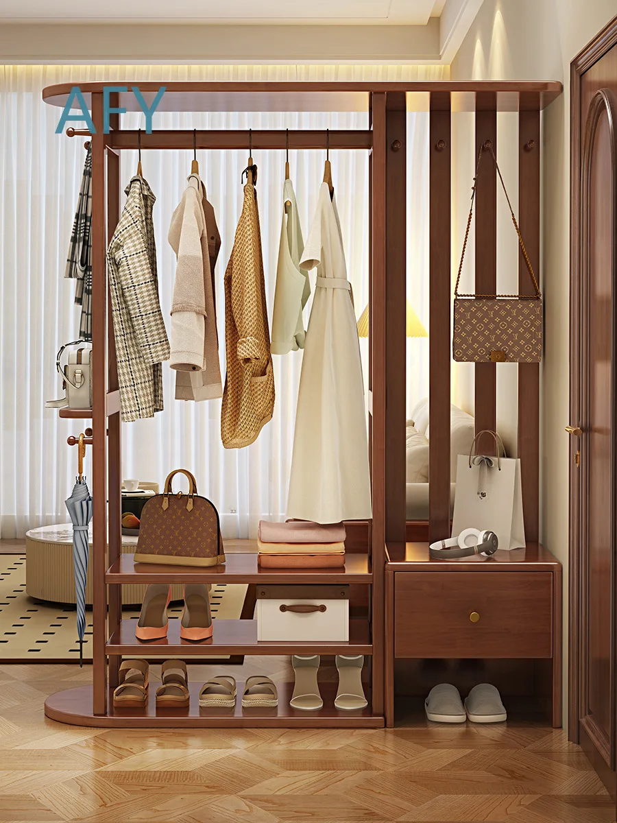 Solid Wood Shoe Rack for Bedroom Living Room Entrance Storage Hanger Shelf Coat Stand Floor Organizer Home Utility Rack for
