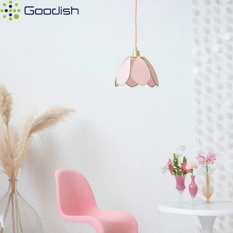 الفرنسية الرجعية الوردي زهرة قلادة ضوء رومانسية LED الفن مصباح لغرفة النوم غرفة الطعام دراسة بار داخلي ديكور المنزل الثريا #3