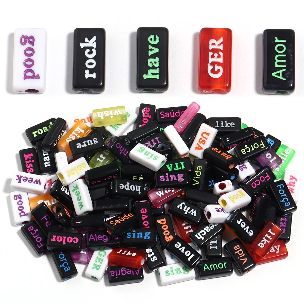 50 stücke Acryl Buchstaben Perlen Rechteckige Worte Lose Perlen Für Schmuck Machen DIY Handgemachte Armbänder Telefon Schlüssel Kette Zubehör