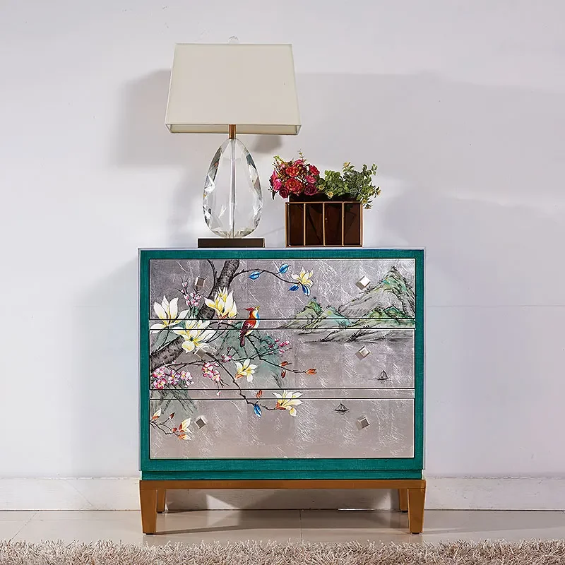 

New Chinese Style Solid Wood Porch Vintage Drawer Storage Painted Three Or Six Chest of Drawers