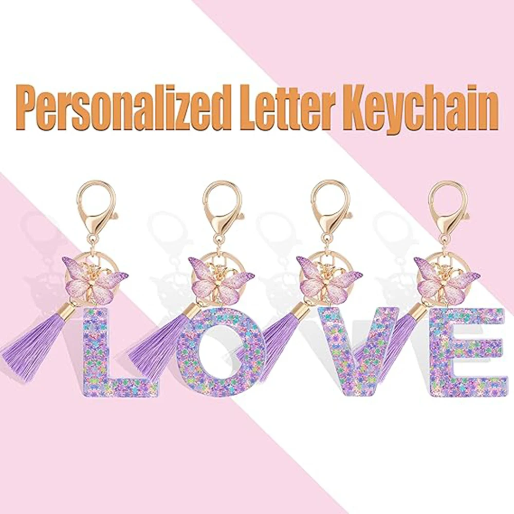 5pcs Accessories Set For Stanley Tumbler with Handle Resin Alphabet Initial Letter Keychain Keyring for Women Purse Handbags