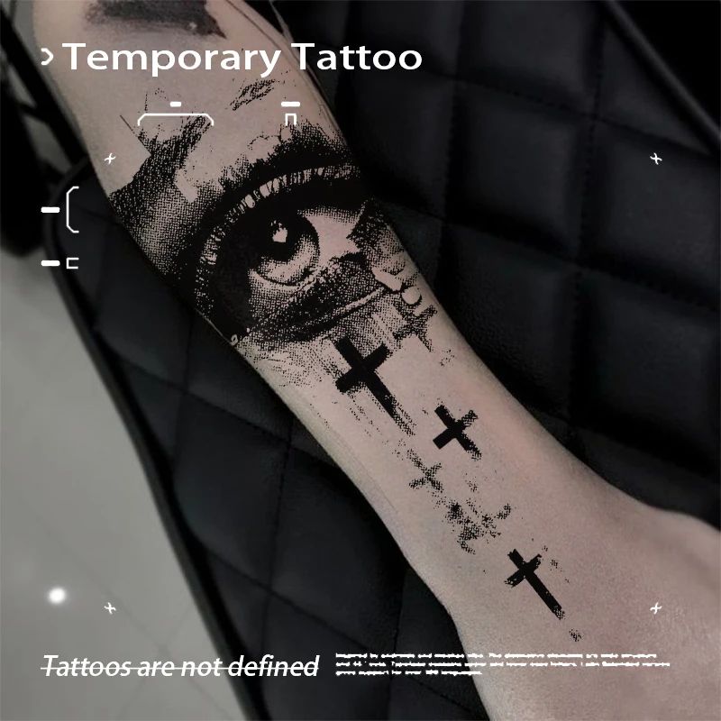 Dark Grunge Eye And Cross Herbal Juice Tattoo Sticker Waterproof Semi‑Permanent Religious Temporary Tattoo For Wrist Arm