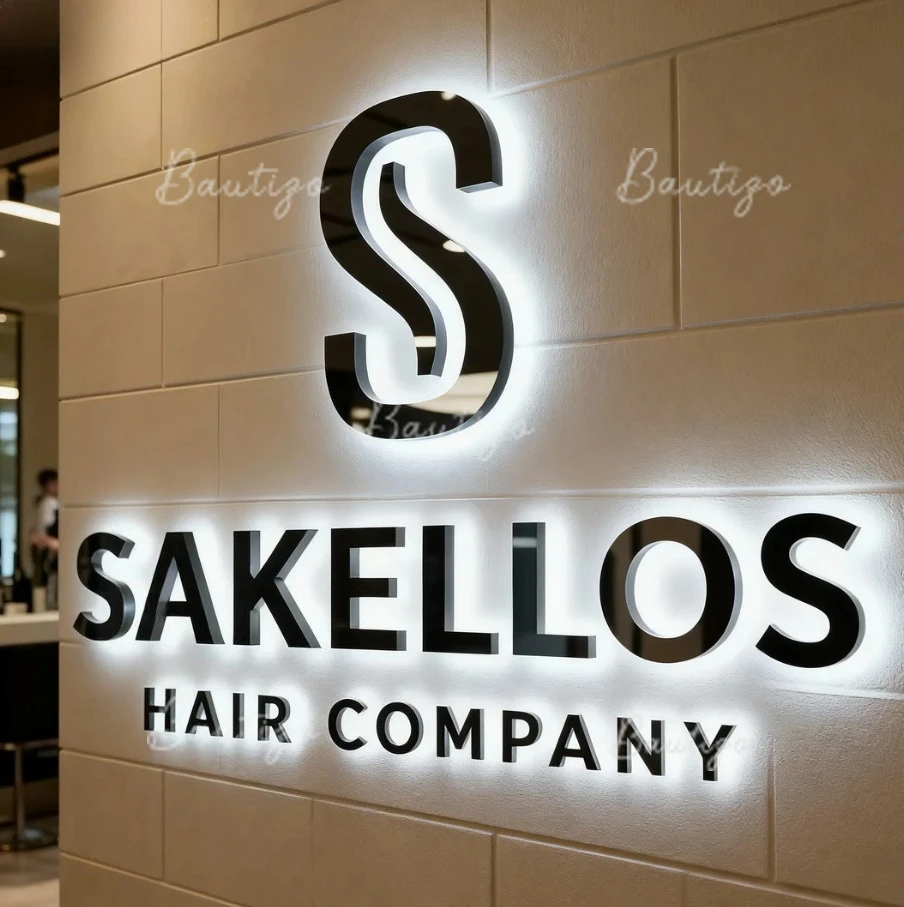 3D Metal Signs Business Backlit Custom LED Logo Sign: Gold Mirror With Raised Advertising Design Signboard Neon Bar Barber Shop