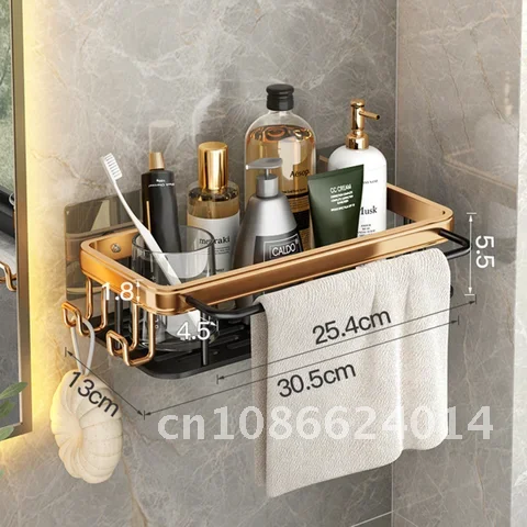 Shower Caddy Storage Rack Luxury Bathroom Shelves No-drill Shelf with Hooks Toilet Organizer Shampoo Holder Bathroom Accessories